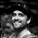 Dithered black-and-white portrait of Ian Montgomery